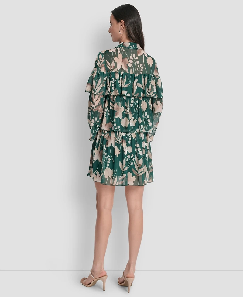Dkny Women's Long Sleeve Tiered Ruffle Dress