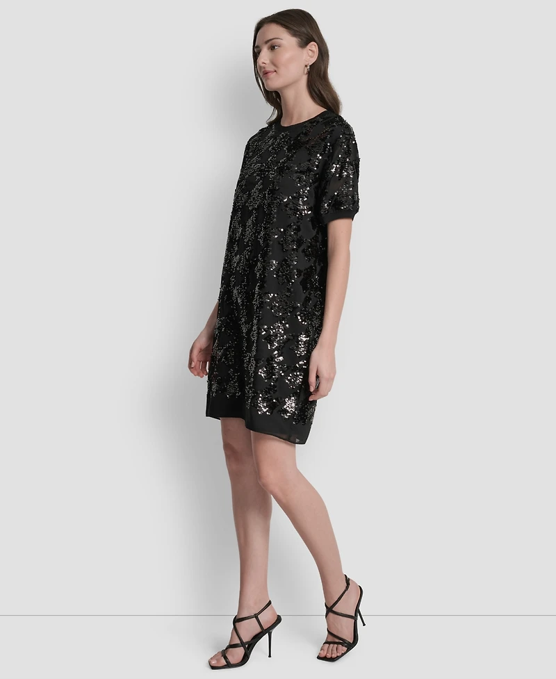Dkny Women's Short Sleeve Sequin Tunic Dress