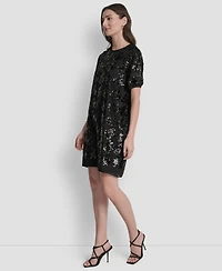 Dkny Women's Short Sleeve Sequin Tunic Dress