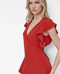 Dkny Women's Ruffle Sleeve V Neck Midi Dress