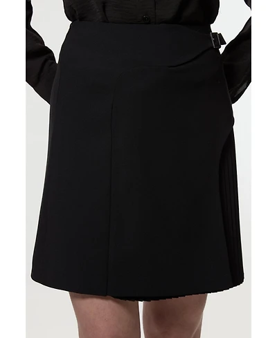Buckle Detail Pleated Mini Skirt