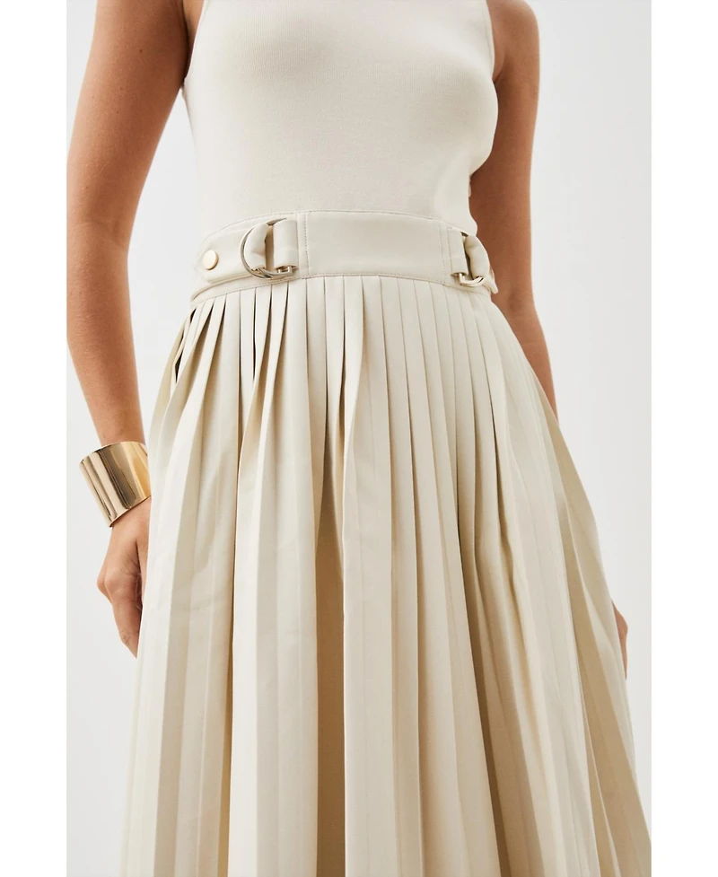 Karen Millen Pu Detailing Sleeveless Midi Dress