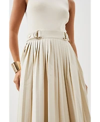 Karen Millen Pu Detailing Sleeveless Midi Dress