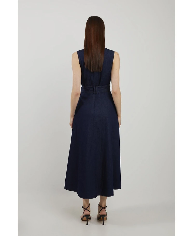 Karen Millen Women's Belted Denim Midi Dress