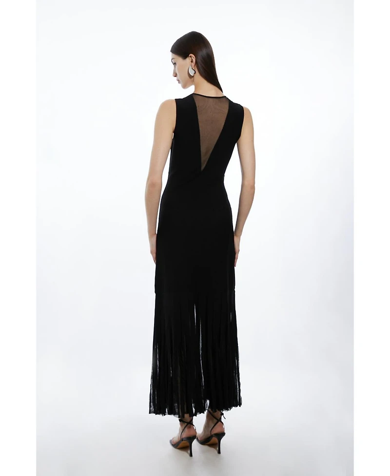 Karen Millen Women's Sheer Skirt Maxi Knit Dress
