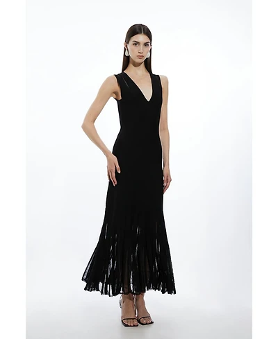 Karen Millen Women's Sheer Skirt Maxi Knit Dress