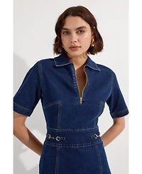 Karen Millen Women's Trim Collared Denim Midi Dress