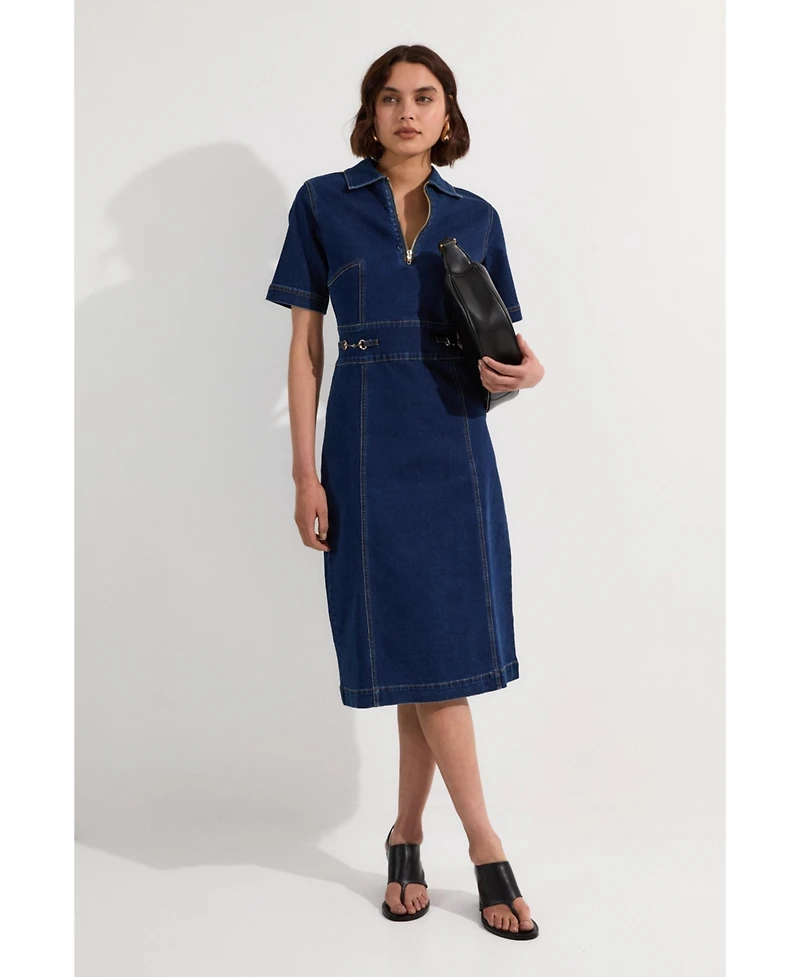 Karen Millen Women's Trim Collared Denim Midi Dress