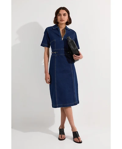 Karen Millen Women's Trim Collared Denim Midi Dress