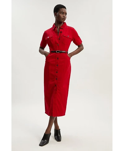 Karen Millen Women's Petite Denim Short Sleeve Shirt Dress