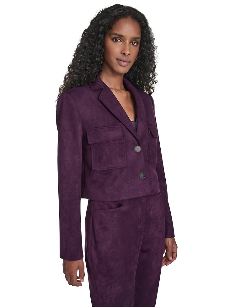 Calvin Klein Women's Suede Cropped Two Button Jacket