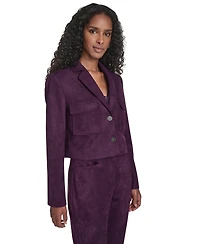 Calvin Klein Women's Suede Cropped Two Button Jacket
