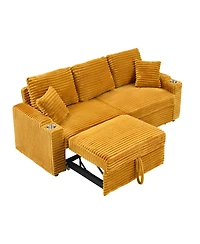 Streamdale Furniture 80" Orange Corduroy Pull-Out Sofa Bed w/ Cup Holder