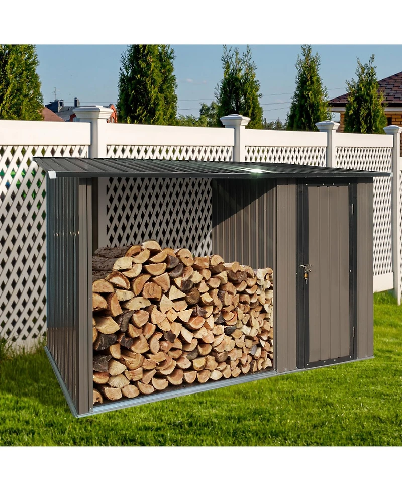 Streamdale Furniture Metal Firewood Rack & Storage Shed - Brown/Black