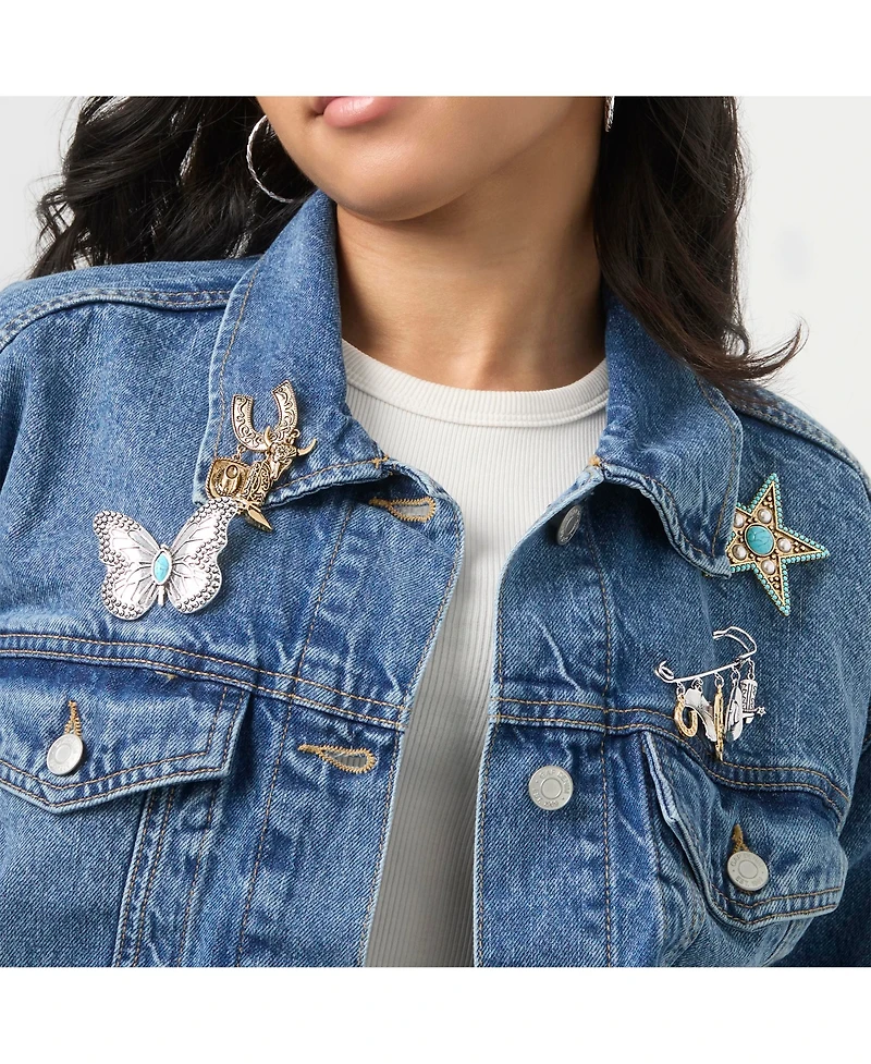 Jessica Simpson Mixed Metal Rodeo Charm Safety Pin Brooch