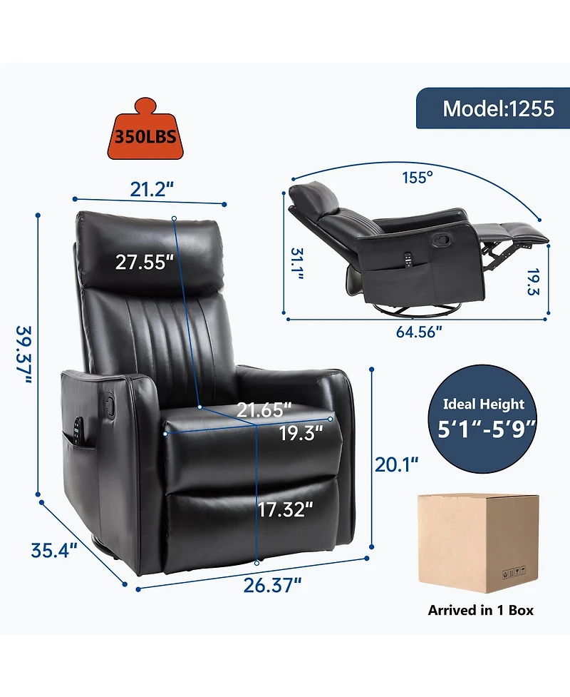 Boyel Living Heat Massage Manual Recliner Chair with Rocker and Swivel Fabric for Room