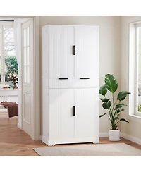 Streamdale Furniture 72" Fluted Pantry Cabinet - Keyboard Drawers & Adjustable Shelves White
