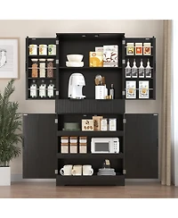 Streamdale Furniture 72" Fluted Pantry Cabinet - Keyboard Drawers & Adjustable Shelves Black