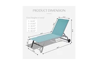 Chaise Lounge Outdoor Set of 2,Woven Stackable Gray Aluminum Frame Stationary Chaise Lounge Chair with Blue Woven Seat