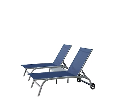 Clihome Chaise Lounge Outdoor Set of 3 -Piece Woven Patio Conversation Set with Blue