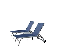 Clihome Chaise Lounge Outdoor Set of 3 -Piece Woven Patio Conversation Set with Blue