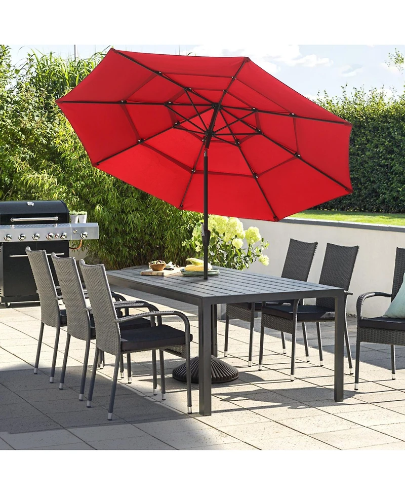 Clihome 3-Tier Patio Umbrella,10ft Outdoor Table Umbrella Large Pool For Deck, Pool, Garden, Patio，Red