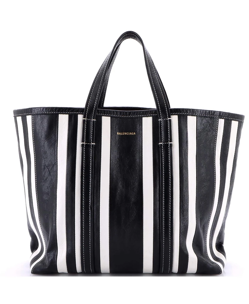 Pre-Owned Balenciaga Medium Barbes East West Shopper Tote Striped Leather