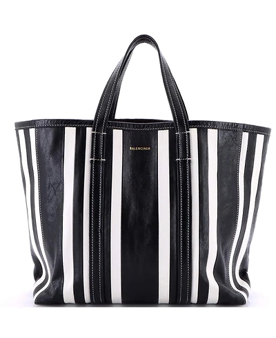 Pre-Owned Balenciaga Medium Barbes East West Shopper Tote Striped Leather