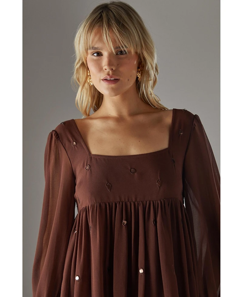 Warehouse Women's Hand Embellished Square Neck Mini Dress