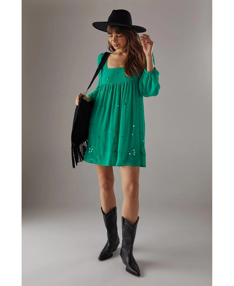 Warehouse Women's Hand Embellished Square Neck Mini Dress