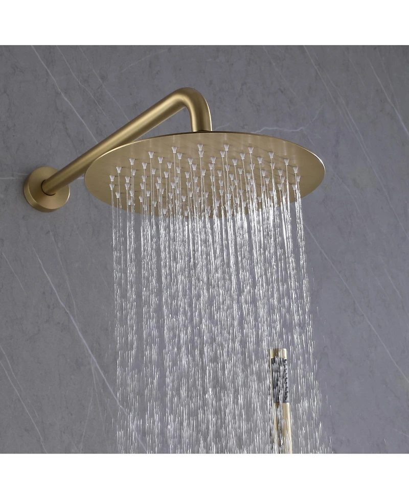 Greenspring 1-Handle 2-Spray Rain Shower Faucet and Hand Combo Kit Brushed Gold (Valve Included)