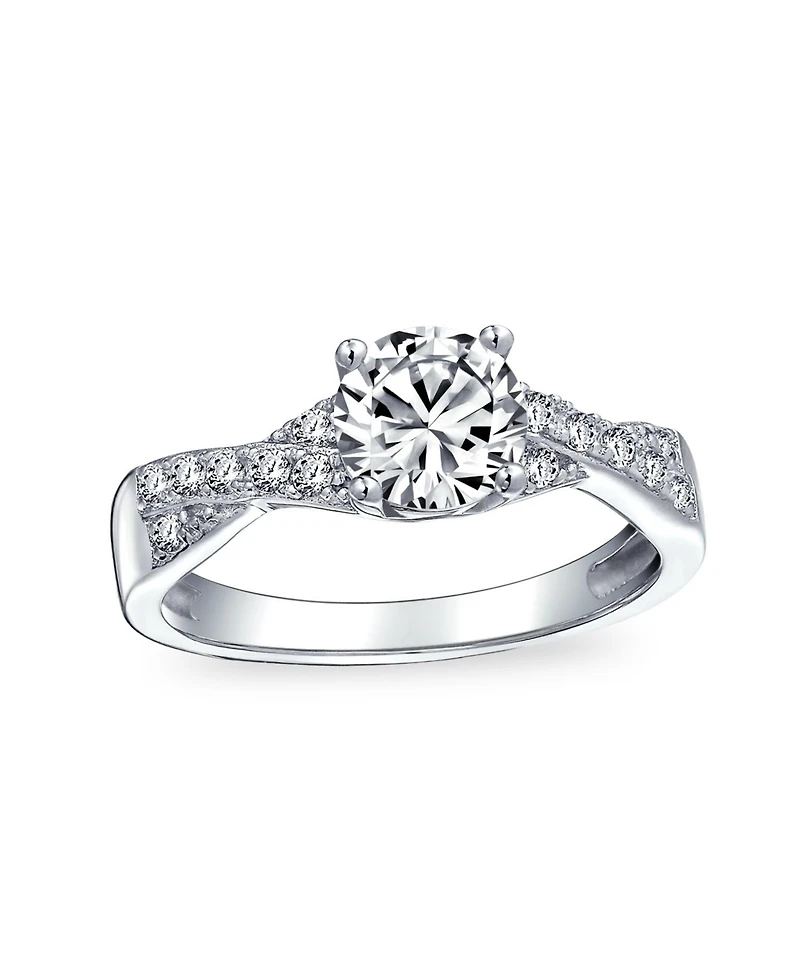 Bling Jewelry 2CTW Round Solitaire Cubic Zirconia Promise Ring Sterling Silver Pave Cz Twist Infinity Band