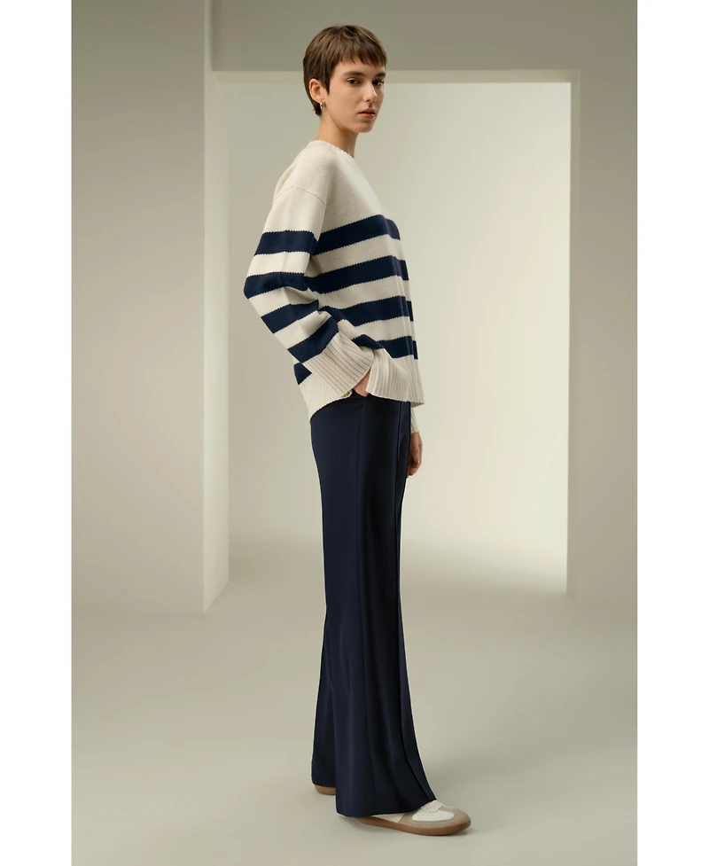 Lilysilk Women's Striped Wool-Cashmere Oversized Sweater
