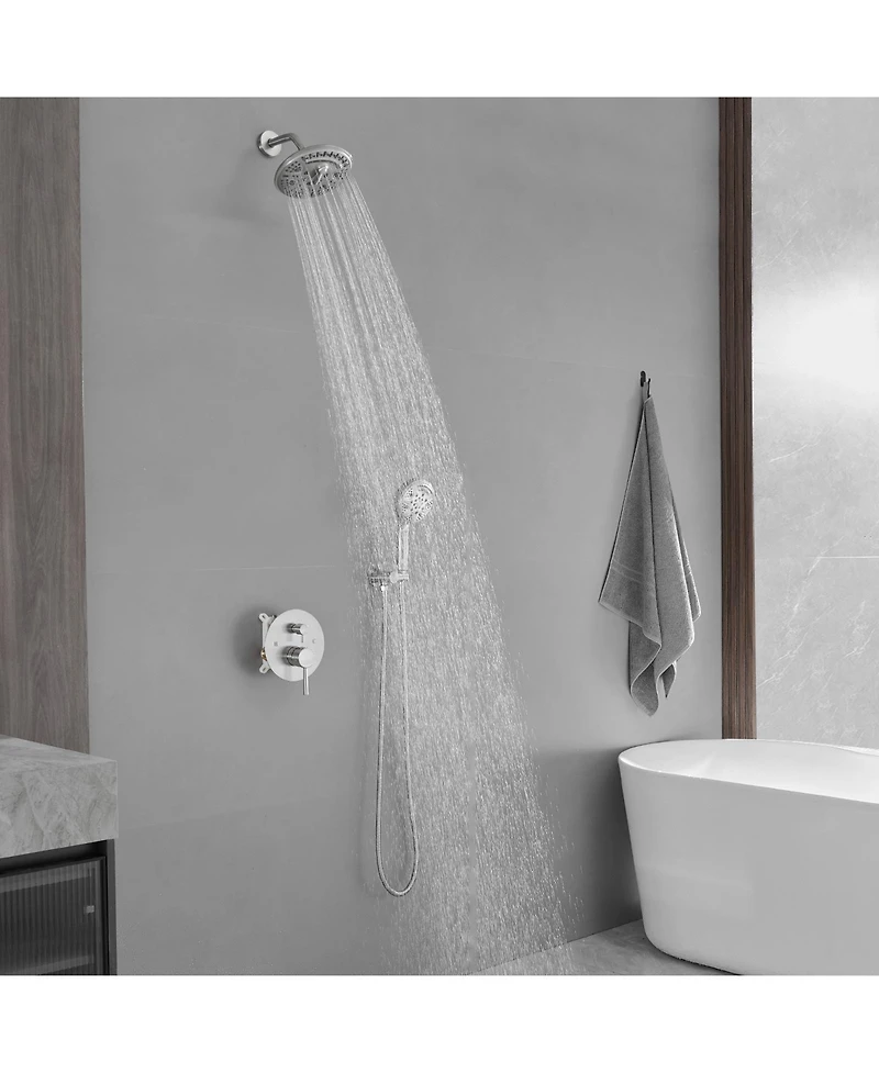 Greenspring Single-Handle 1-Spray Round Rain Shower Faucet Set with Rain Shower Head & Hand Shower in Brushed Nickel (Valve Included)