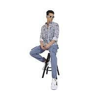 Campus Sutra Men's Indigo Blue Contrast Aztec Shirt