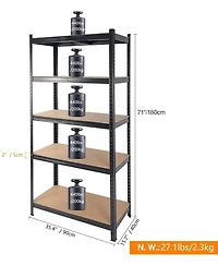 71 Inch Heavy Duty Garage Shelves 2000LBS Capacity 5-Tier Adjustable Storage Rack