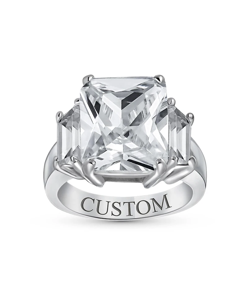 Bling Jewelry Art Deco Style 8CT Cz Emerlad Cut Cocktail Statement Ring .925 Sterling Silver Cubic Zirconia Baguette Side Stones