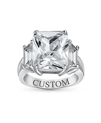 Bling Jewelry Art Deco Style 8CT Cz Emerlad Cut Cocktail Statement Ring .925 Sterling Silver Cubic Zirconia Baguette Side Stones