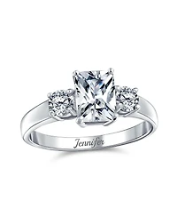 Bling Jewelry Timeless Classic Style 2CT Rectangle Clear Emerald Cut Three Stone Past Present Future Promise Ring Sterling Silver Plain Band