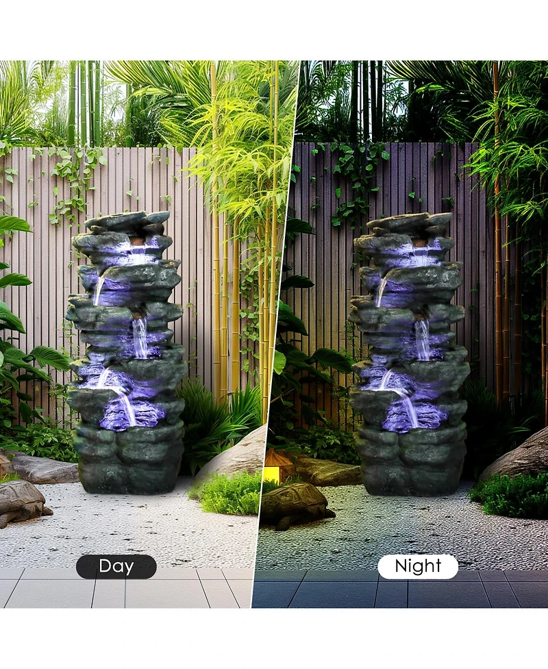 SunJet 40" High 6-Tiers Cascading Rock Outdoor Water Fountain with Led Lights