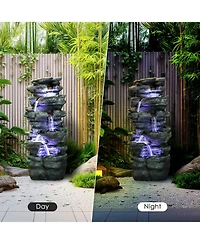SunJet 40" High 6-Tiers Cascading Rock Outdoor Water Fountain with Led Lights