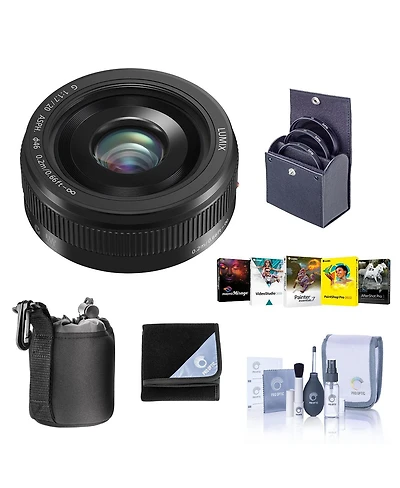Panasonic Lumix G 20mm f/1.7 Ii Aspherical Lens for Micro Four Thirds, Black, Bundle with 46mm Filter Kit, Lens Case, Lens Wrap, Cleaning Kit, Softwar