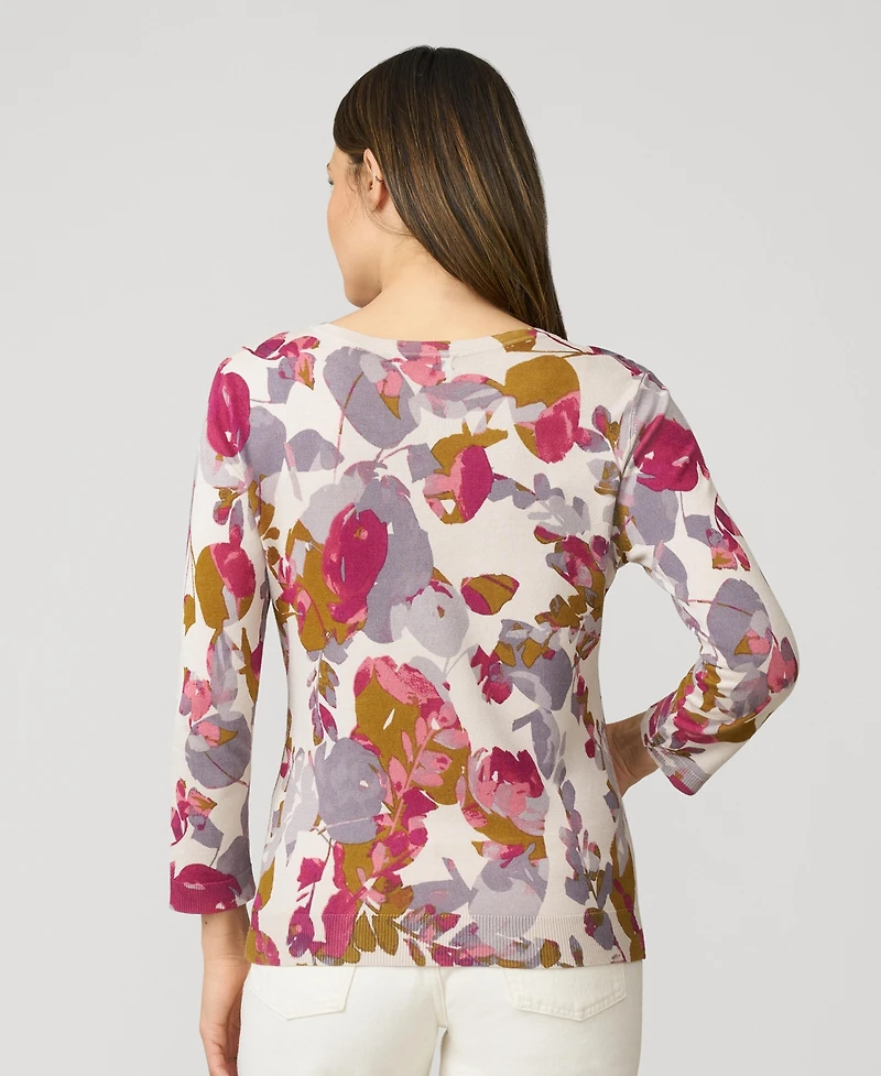 Cable & Gauge Women's Floral Crewneck Cardigan