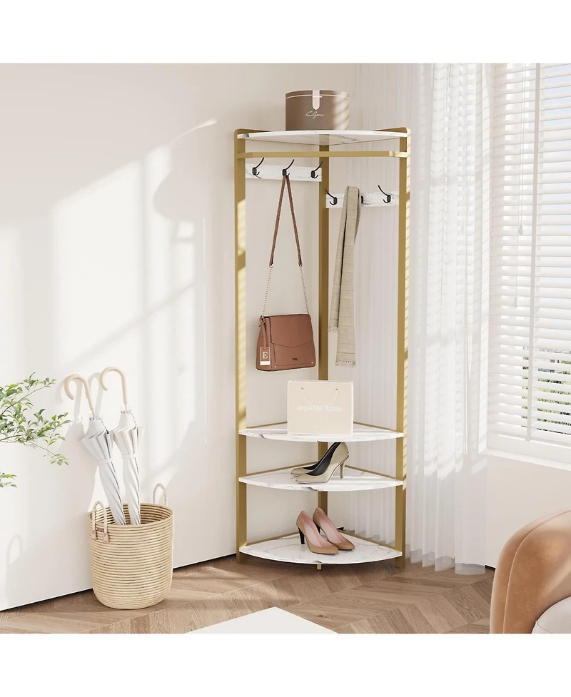 gaomon 3-In-1 Narrow Corner Coat Rack Stand with Shoe Bench & Storage Shelf - 70.8" Tall Entryway Organizer for Hallway, Bedroom, Living Room