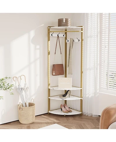 gaomon 3-In-1 Narrow Corner Coat Rack Stand with Shoe Bench & Storage Shelf - 70.8" Tall Entryway Organizer for Hallway, Bedroom, Living Room