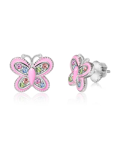 Chanteur/Girl/Butterfly Enamel Crystal White Gold Palladium Plating Screwstud Earring