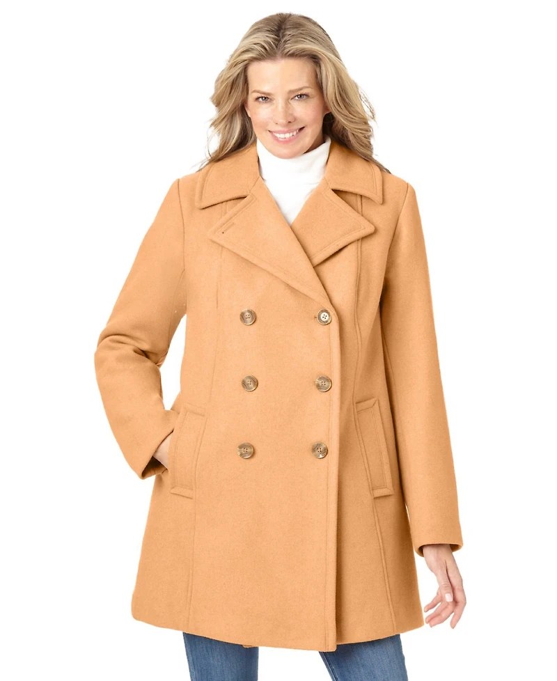 Woman Within Women's Wool-Blend Double-Breasted Peacoat