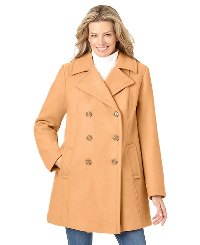 Woman Within Women's Wool-Blend Double-Breasted Peacoat