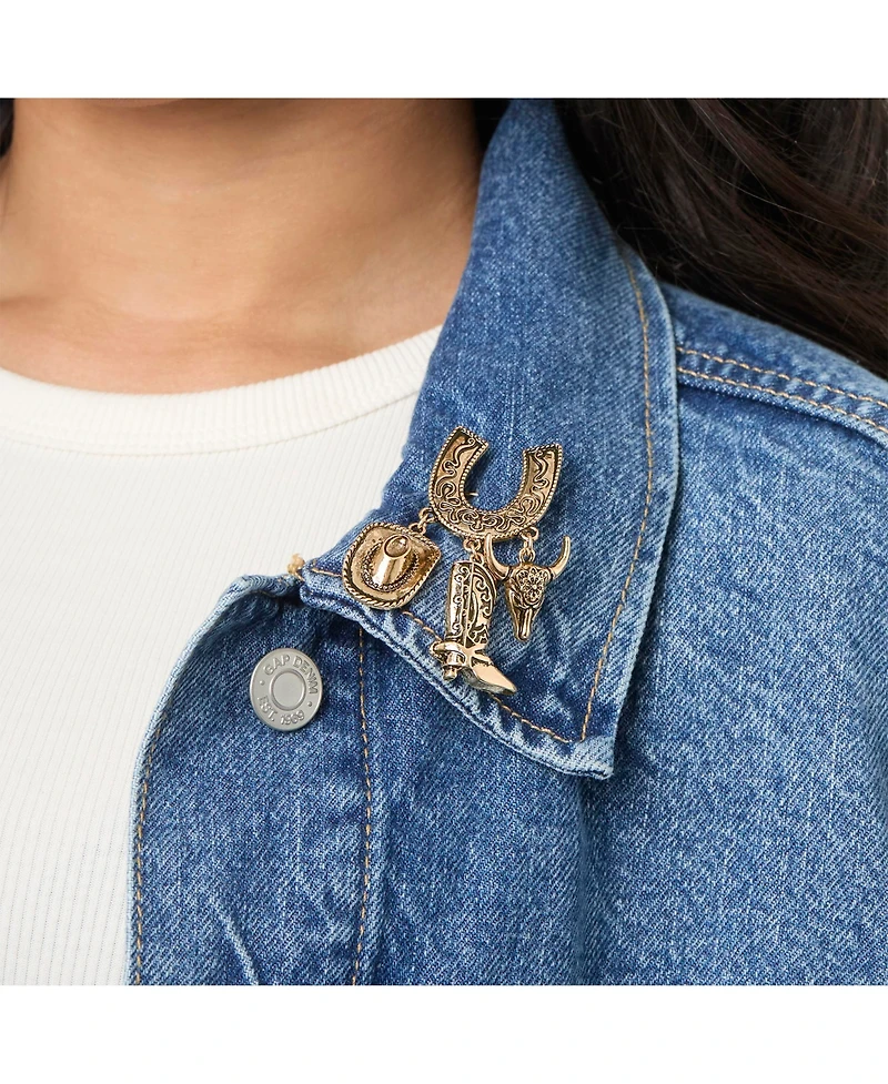 Jessica Simpson Gold-Tone Rodeo Brooch with Western Charms