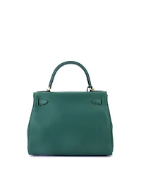 Pre-Owned Hermes Kelly 28 Handbag Green Clemence with Gold Hardware